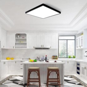12inch 24W LED Ceiling Light Flush Mount, 3200LM Black Flat Ceiling Lamp, Square Low Profile Lighting Fixture for Bedroom, Kitchen, Living Room, Stairwell