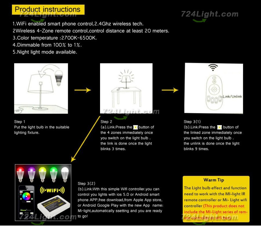 85-265V Milight 2.4G Wireless E27 9W RGBW LED Bulb Lamp RGB+White/RGB+Warm White 9W Aluminium LED Bulb