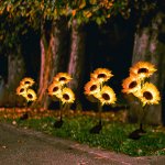 Outdoor Solar Garden Stake Lights, 3 Heads Waterproof Solar Sunflower Lights for Garden, Lawn, Patio, Backyard, Pathway Decoration(2 Pack)