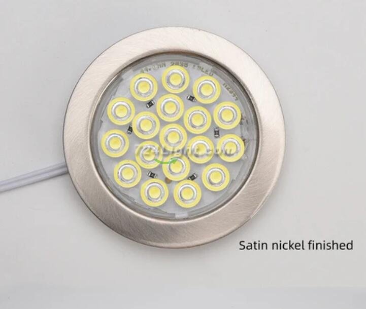6pcs Packing Rounded LED Stainless Steel Under Cabinet Lighting 2W 12VDC 3 Switches are Available Controllable Puck Light for Motorhome, Caravan, Truck, Kitchen, Wine Cabinet, Wardrobe