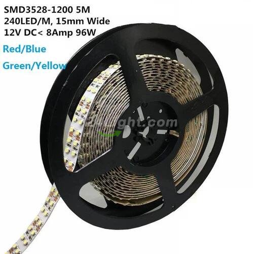 12V Red/Blue/Green/Yellow Dimmable LED Strip Light 15mm Double Row SMD3528-1200 1200LM 240 LEDs/Mtr