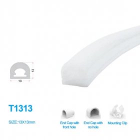1M/5M/10M/20M Pack of T1313 LED Neon Light Housing Kit with End Caps and Mounting Clips, Flexible Neon Channel Fit for 8mm Wide LED Strip Lights