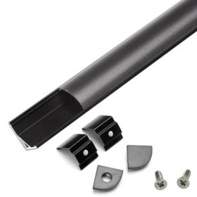 V02 All Black V-Shape Corner Aluminum Profile Arched Smoke Black Diffuser Black Aluminum Extrusion