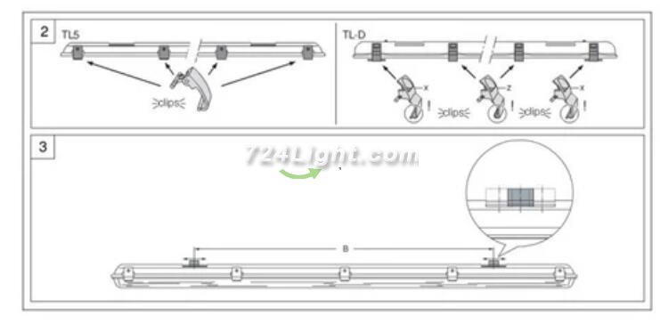LED Tube Fixture (No Tube included) for Dual LED Tube Tri-proof LED Tube Support Bracket Waterproof , Dustproof, Corrosion-Proof