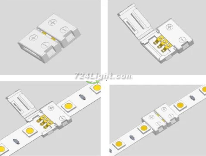 10PCS PACK Dual White LED Strip Connectors Solderless Snap Down 3 Conductor Connectors for 8mm Wide SMD3528 2835 Dual White Color Flex LED Strips