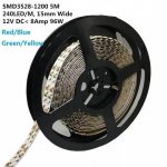 12V Red/Blue/Green/Yellow Dimmable LED Strip Light 15mm Double Row SMD3528-1200 1200LM 240 LEDs/Mtr