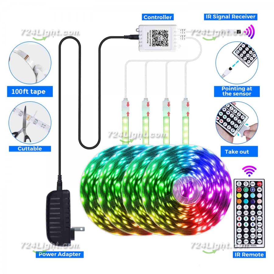 75ft LED Lights for Bedroom, RGB LED Strip Lights for Living Room, Party Decor with Dimmable Lighting, Bright Adjustable Colors, and 8 Lighting Modes, Adhesive Backing