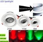 4 Pack RGBW Super Bright Modern Recessed LED Downlights Adjustable 15°-60°Beam Angle, Ambient Lighting 25W 12V/24V White Round LED Embedded Aluminum Indoor Ceiling Downlight for Hotel，Bar，Dancing Room，Restaurant
