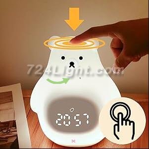 White Bear Clock and LED Night Light Rechargeable RGB Color Nursery Lamp Remote Controlled for Baby Girls Boys