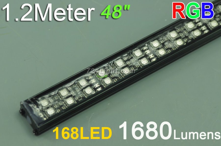 Black Double Row 1.2Meter 48inch 12V Superbright Waterproof 5050 RGB Color Changing LED Rigid Strip Bar 168LEDs