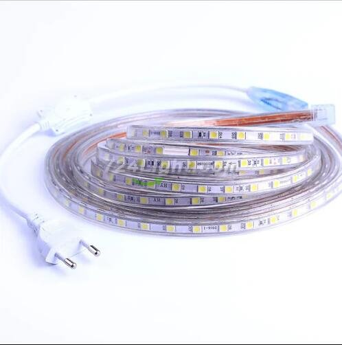 AC 110V 220V SMD5050 High Voltage Flat Strip Light 60 LEDs Per Meter 12mm Width with Wall Outlet Power Plug