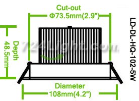 5W DL-HQ-102-5W LED Downlight Cut-out 73.5mm Diameter 4.2" White Recessed Dimmable/Non-Dimmable Ceiling light