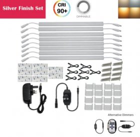 C-Series 8 Pack (8*3W) Dimmable CRI 90 Ultra Thin 12inch Linkable Linear LED Under Cabinet Lights with Dimmer & Power Adapter