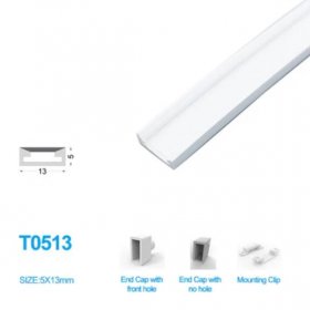 1M/5M/10M/20M Pack of T0513 LED Neon Light Housing Kit with End Caps and Mounting Clips, Flexible Neon Channel Fit for 10mm Wide LED Strip Lights