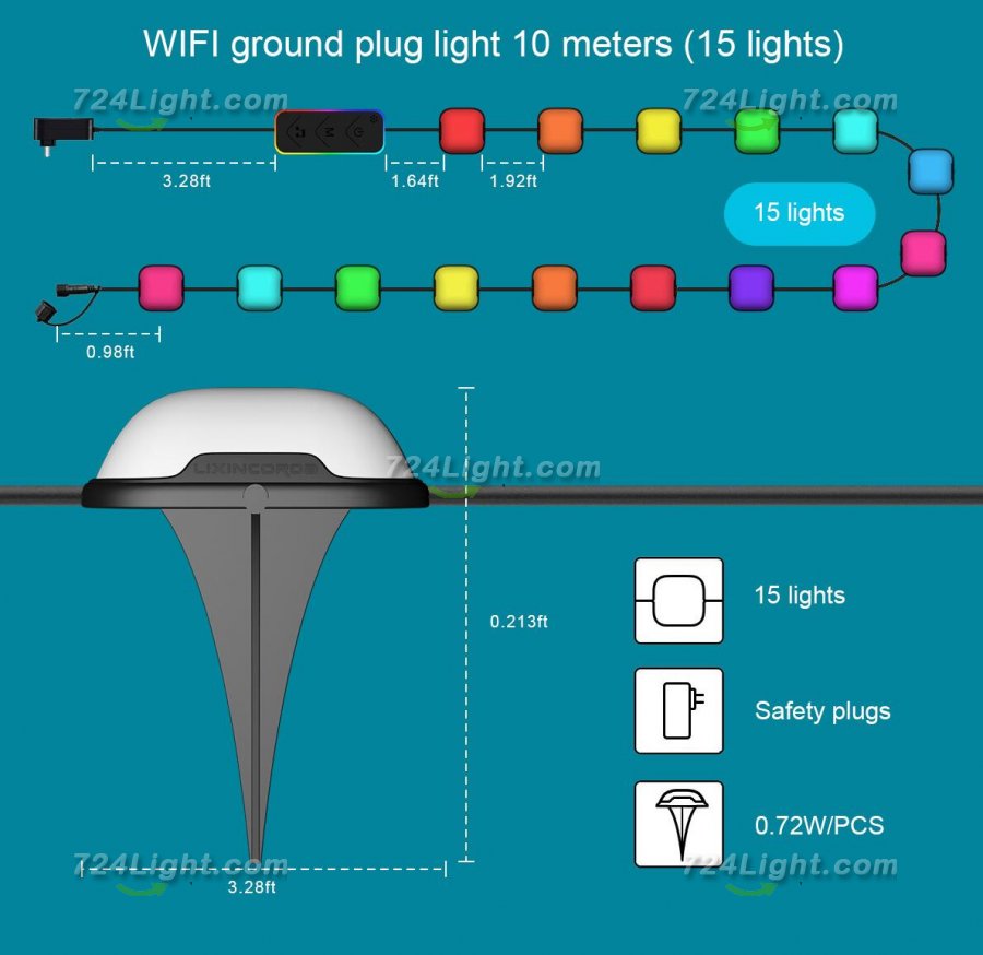 Outdoor Ground Lights 15 Bulbs 32.8FT Smart RGB+IC Pathway Lights, APP Controlled Waterproof RGB Landscape Lighting Work with Alexa