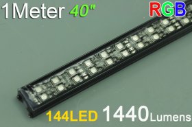 Black Double Row 1Meter 39.3inch 12V Superbright Waterproof 5050 RGB Color Changing LED Rigid Strip Bar 144LEDs