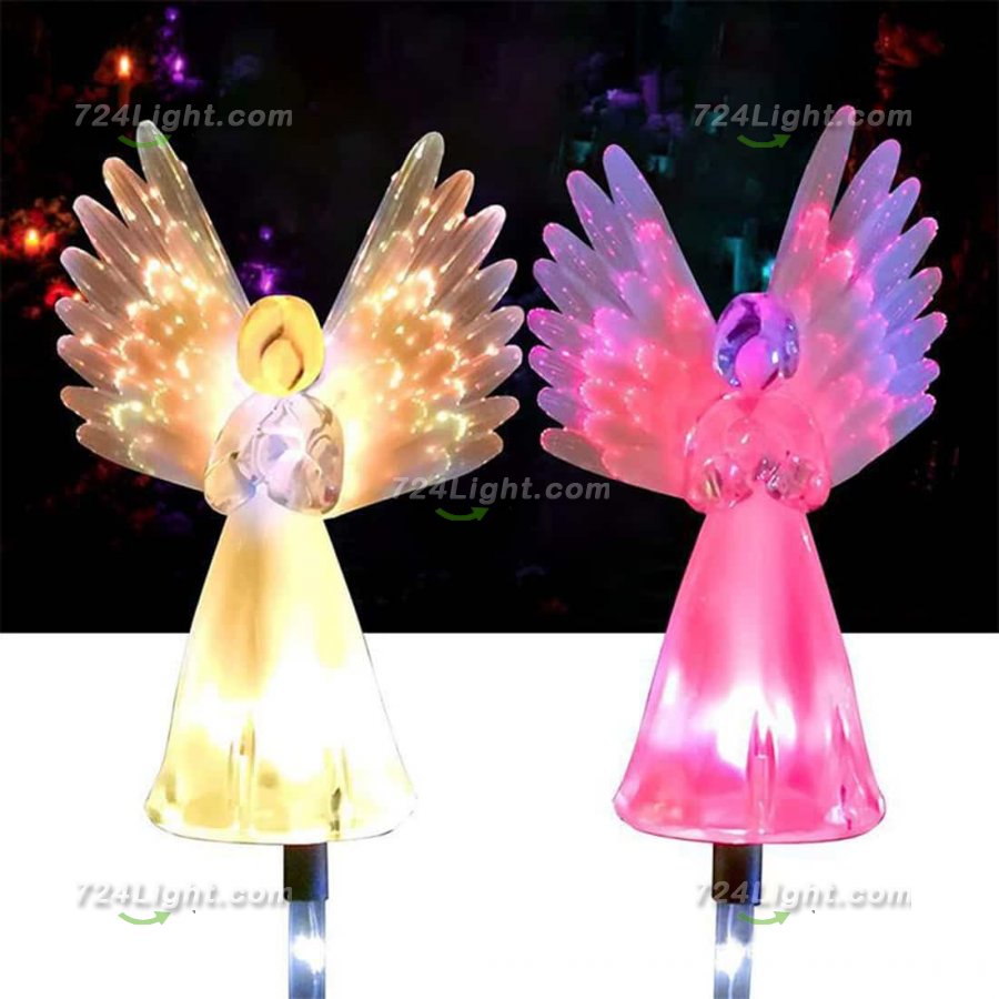 Solar Angel Lights, 2 Pack Outdoor Solar Garden Lights, IP65 Waterproof Color Changing for Cemetery Grave Garden Yard Lawn Decoration