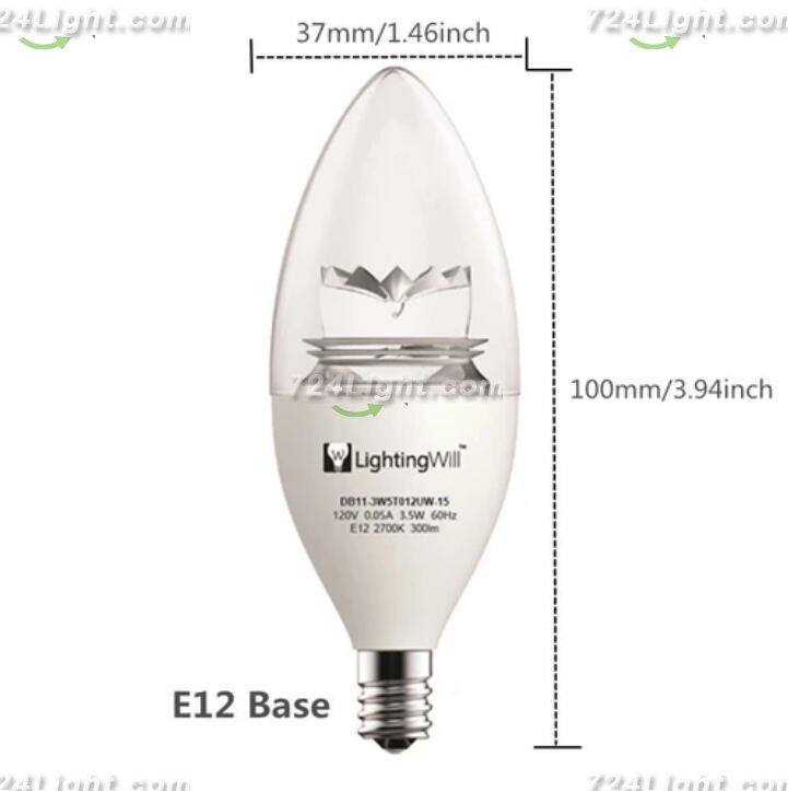 UL CUL Approved 3.5W 300 Lumen LED Candle Light Bulb Dimmable 2700K Warm White Color in E12 Edison Screw Base, 40 Watt Incandescent Lamp Equivalent