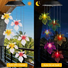 Solar Wind Chime Lights, Color Changing Led Maple Leaf Lights for Outdoor Garden Patio Yard Decoration,Memorial Birthday Gift