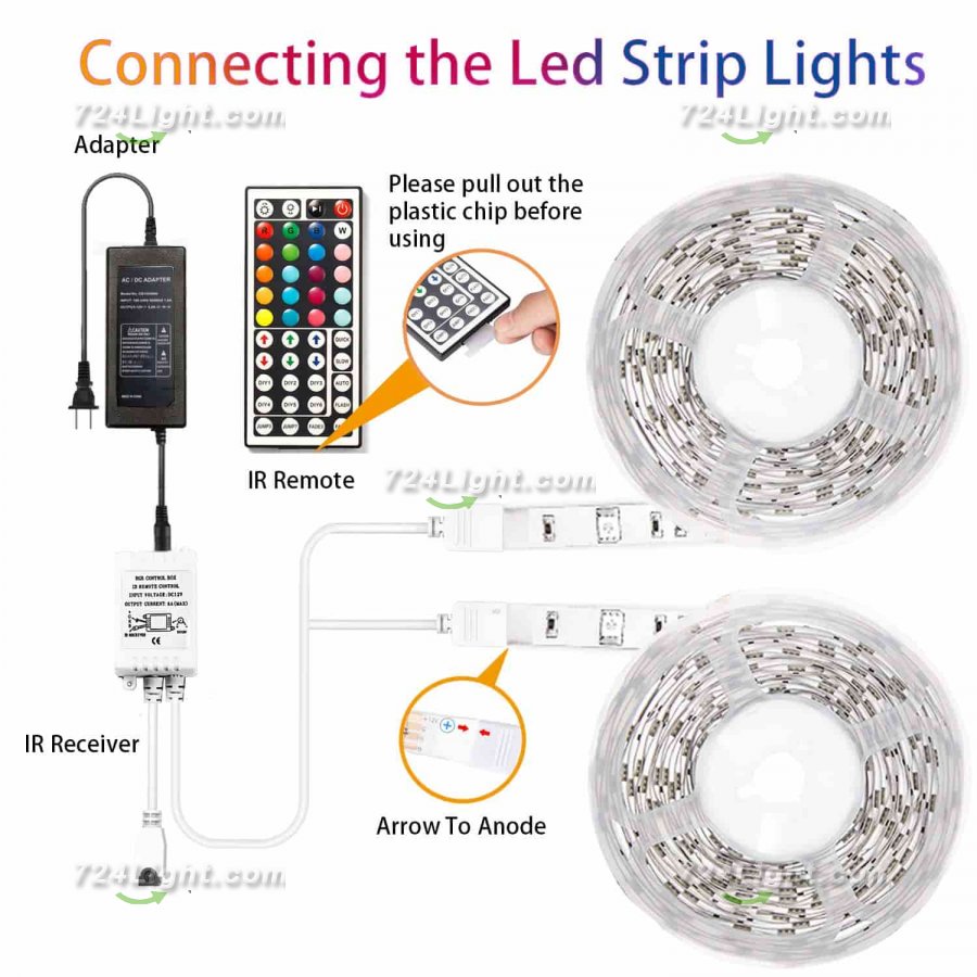 32.8ft Led Lights RGB Led Strip Lights Color Changing Lights with 44 Keys Remote,1 Roll of 32.8ft