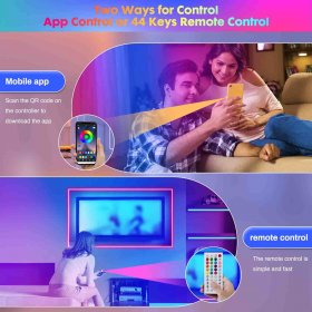 Led Lights for Bedroom, Lxyoug 65.6ft Ultra Long Smart Music Sync LED Strip Lights Bluetooth APP Control with 44 Keys Remote ,RGB Color Changing Led Lights for Room Christmas Party Home Decoration