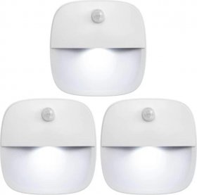 3 Pack LED Motion Sensor Light, Cordless Battery-Powered LED Night Light, Wall Light, Closet Lights, Safe Lights for Stairs, Hallway, Bathroom, Kitchen, Cabinet (White)