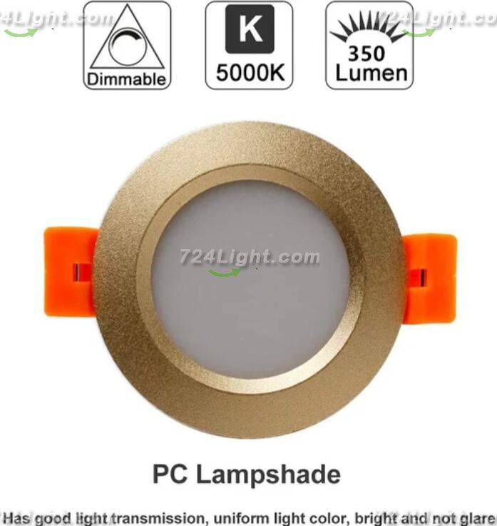 4 Pack 3 Inch Gold Trim Dimmable LED Downlight 5W(40W Halogen Equivalent) CRI80 LED Ceiling Light