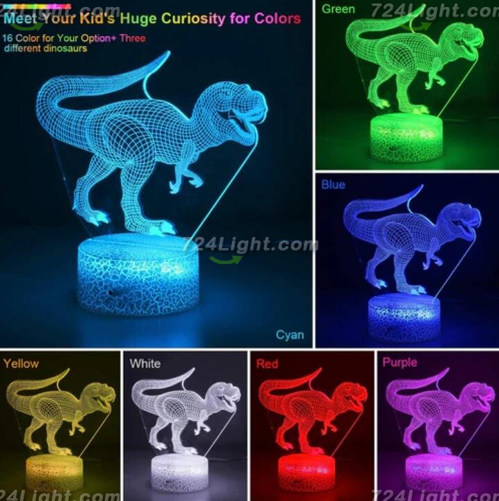 Animal Images 3D Illusion LED Night Light w/ 16 Colors Remote Touch Switch Adjustable Brightness for Kids Bedroom Decoration