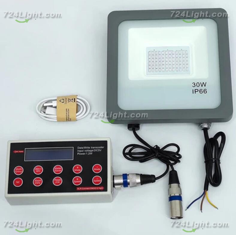DMX512 RGB LED Flood Light 30W AC110-220V Outdoor IP66 LED WallWasher GREY Aluminum Case Tempering Glass Cover High Lumen Security Light,Tunnel Spotlight Garden Landscape Lawn Lamp