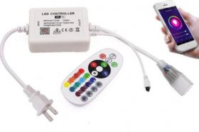 RGB LED Controller, 750W Max High-Voltage WiFi Color Changing RGB Controller (Plastic) with IR Remote and Music Time APP Control System for AC110-130V/ 200-240V LED Tape Rope Strip Lights