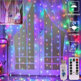 300 LED Curtain Lights 9.8FT by 9.8FT, 8 Lighting Modes Multi-color Window Curtain String Lights with Remote USB Powered, Home Party Christmas Bedroom Indoor Outdoor Decor