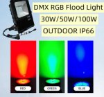 DMX512 RGB LED Flood Light 50W AC110-220V Outdoor IP66 LED WallWasher BLACK Aluminum Case Tempering Glass Cover High Lumen Security Light,Tunnel Spotlight Garden Landscape Lawn Lamp