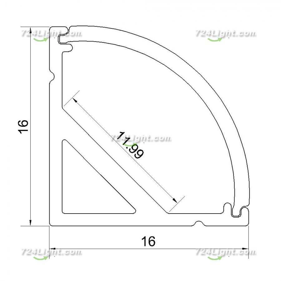 3 meter 118.1" Black LED 90Â° Right Angle Aluminium Channel PB-AP-GL-006-B 1 Meter(39.4inch) 16 mm(H) x 16 mm(W) For Max Recessed 10mm Strip Light LED Profile With Arc Diffuse Cover