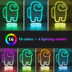Among Us Toys 3D LED Multicolor Night Light w/ 16 Colors Remote Touch Switch Adjustable Brightness for Kids Bedroom Decoration