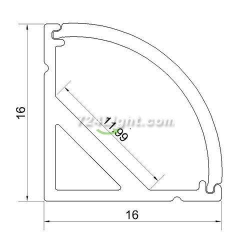 3 meter 118.1" LED 90Â° Right Angle Aluminium Channel PB-AP-GL-006 16 mm(H) x 16 mm(W) For Max Recessed 10mm Strip Light LED Profile With Arc Diffuse Cover