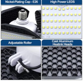 LED Garage Lights 55W Deformable LED Shop Light 7200LM Daylight White 400W Equivalent Work Light
