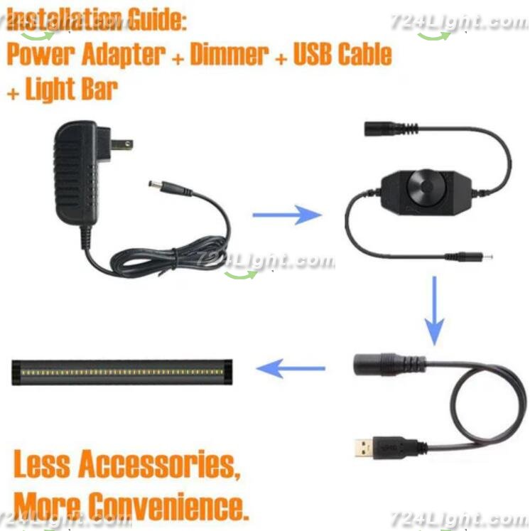 1 PACK 7mm Thick Black Finish LED Under Cabinet Lighting Dimmable Kit CRI90 300LM SMD2835 12V 5W with Dimmer & Power Supply Included