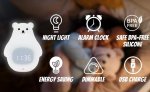 White Bear Clock and LED Night Light Rechargeable RGB Color Nursery Lamp Remote Controlled for Baby Girls Boys