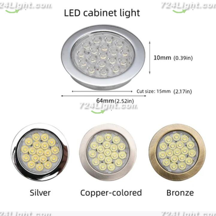 4pcs Pack Round LED Under Cabinet Lighting Stainless Steel LED Puck Light 2W 12VDC, 3 Switches Optional Controllable Puck Light for Motorhome, Caravan, Truck, Kitchen, Wine Cabinet, Wardrobe
