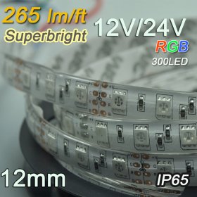 Brightest 12mm Waterproof 12V Optional 24V RGB LED Flexible Light Strip SMD5050 Multicolor Strip Light 12V 5 meter(16.4ft) 300LEDs