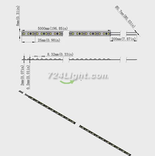 12V Dimmable SMD3528-600 Flexible LED Strips 120 LEDs Per Meter 8mm Width 600lm Per Meter