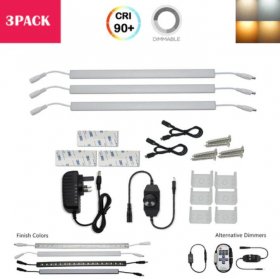 C-Series 3 Pack (3*3W) Dimmable CRI 90 Ultra Thin 12inch Linkable Linear LED Under Cabinet Lights with Dimmer & Power Adapter