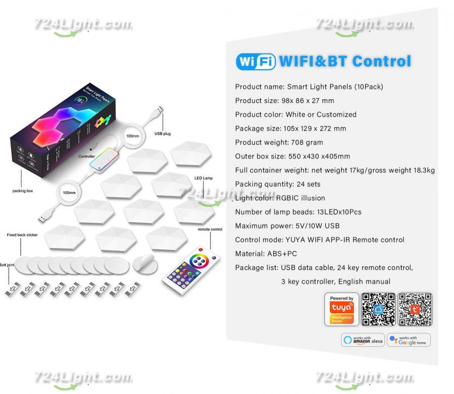 Hexagon Lights Smart App Control RGB Hexagon LED Lights for Wall or Desktop with Music Sync for Gaming Room Streaming Decor
