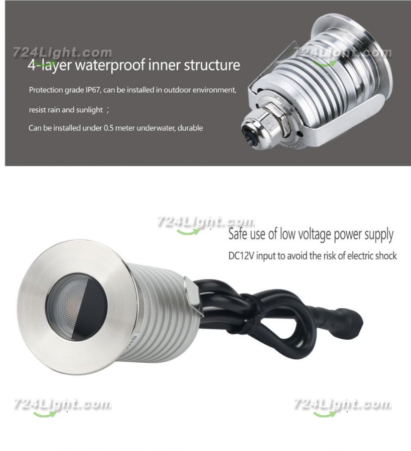 8pcs Pack 1W/3W DC12-24V IP67 LED Step Light Stainless Steel Inground LED Light with Anti-glare Half Moon Brushed Lens