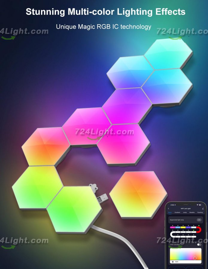 Hexagon Lights Smart App Control RGB Hexagon LED Lights for Wall or Desktop with Music Sync for Gaming Room Streaming Decor