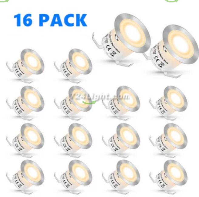 16 Pack Outdoor Recessed LED Deck Lights Kits IP67 Waterproof Inground LED Step Lights Kit for Garden, Yard, Steps, Bath Room and Kitchen