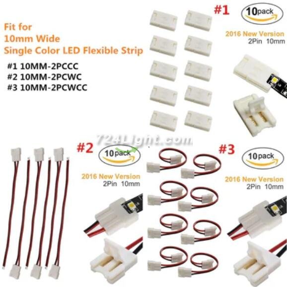 10pcs/Pack New LED Strip Connector Solderless Snap Down 2 Pin Strip to Strip Gapless Jumper for 10mm Wide 5050 5630 Single Color Flex LED Strips