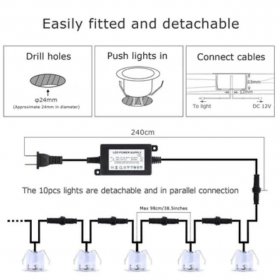 10 Pack Outdoor Recessed LED Deck Lights Kits IP67 Waterproof Inground LED Step Lights Kit for Garden, Yard, Steps， Bath Room and Kitchen