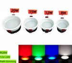 4 Pack RGBW Super Bright Modern Recessed LED Lighting 15W 12V/24V White Round LED Embedded Panel Lights Aluminum Indoor Ceiling Downlight Hotel Lighting Bar Lighting Dancing Room Lighting Restaurant Lighting