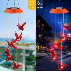 Red Bird Solar Wind Chime, Outdoor Waterproof Solar Mobile Hanging Garden Light for Garden, Window, Yard, Birthday Party Decoration